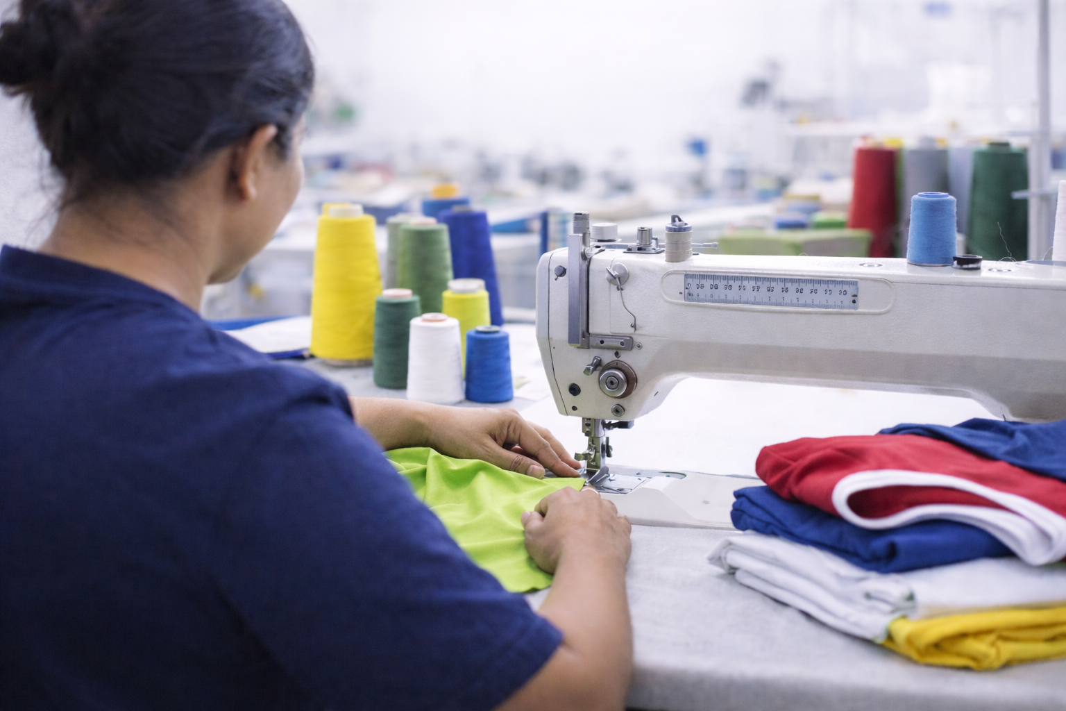 Garment stitching process using industrial sewing machines