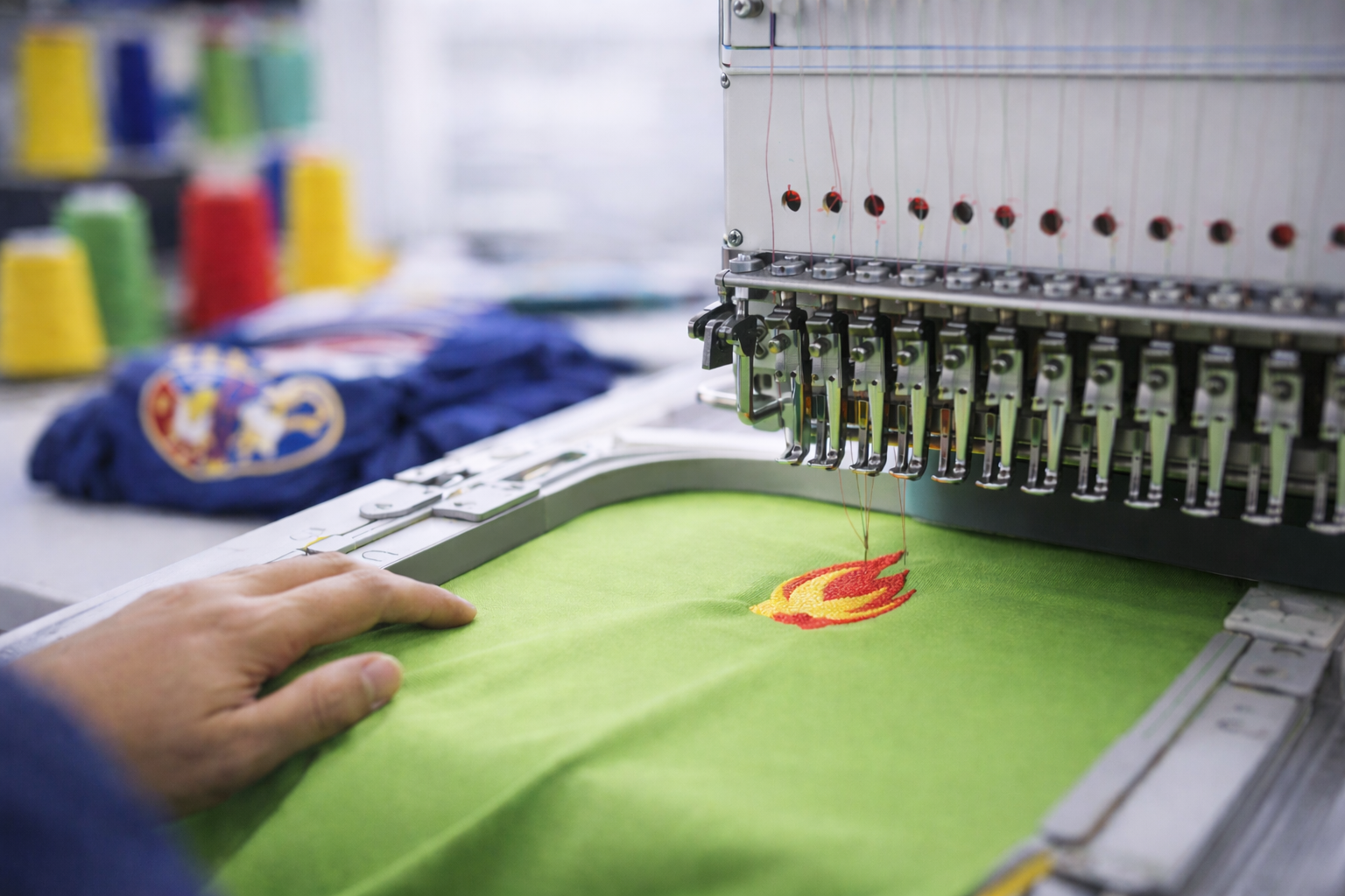Embroidery embellishment process on custom apparel