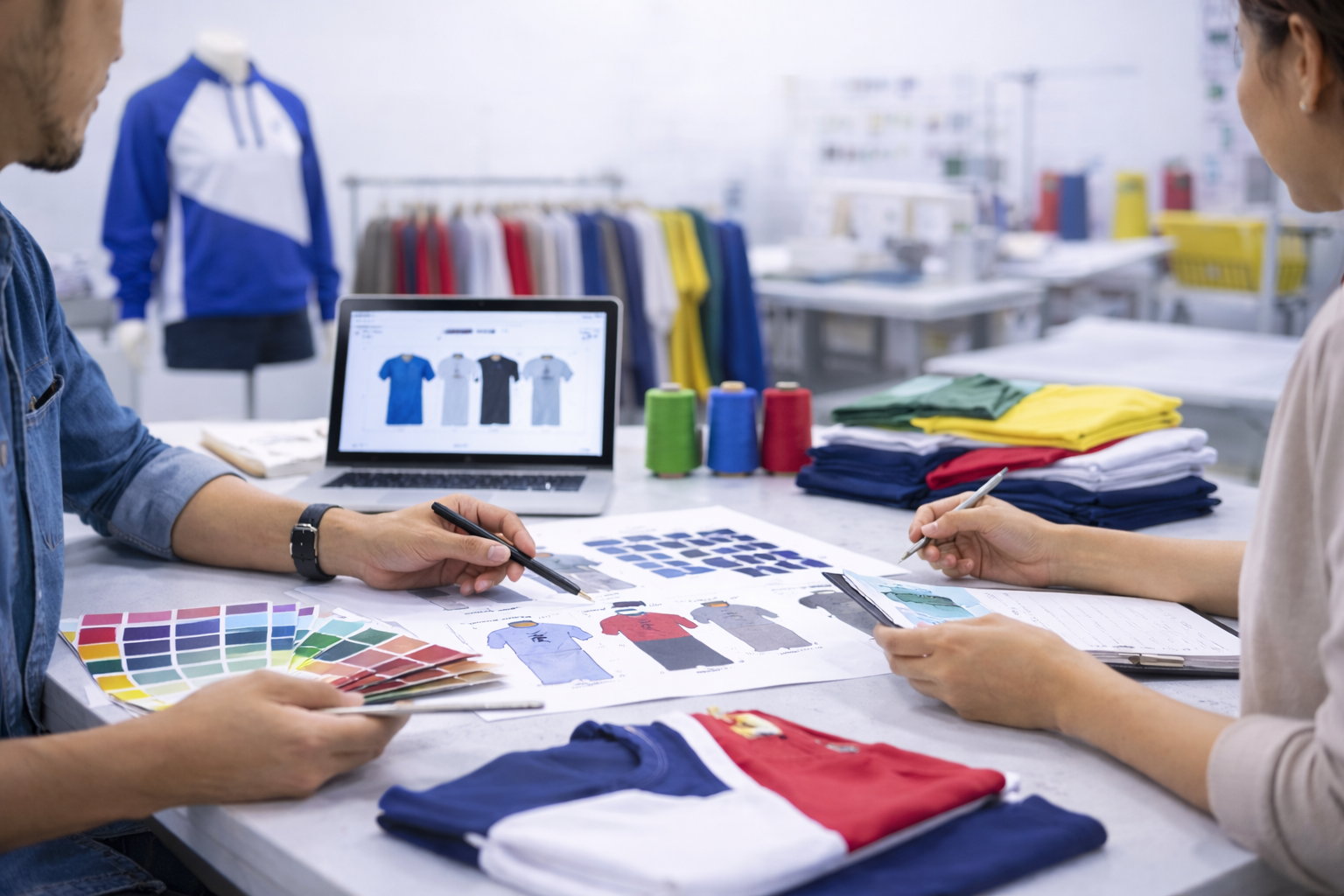 Research and development team working on apparel design and sampling