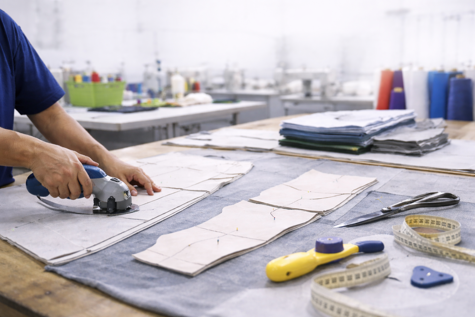 Pattern making and fabric cutting process in garment manufacturing facility