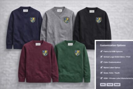 Kids school sweatshirts with embroidered logo and color customization