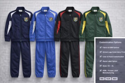 kids school tracksuits with embroidered logo zip jacket and matching pants