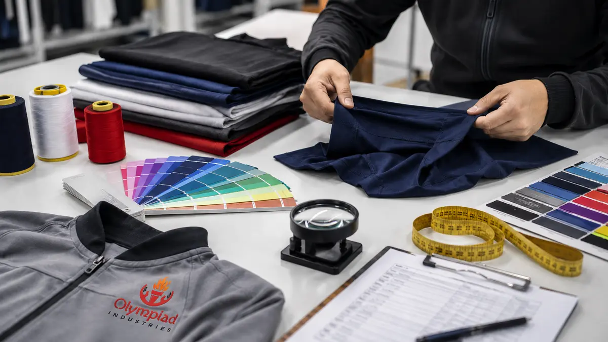 Quality inspection of custom garments at Olympiad Industries